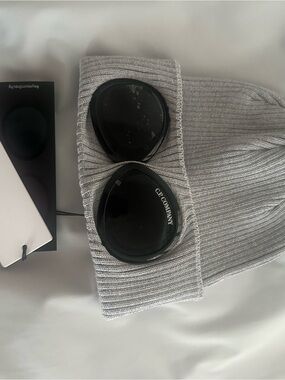 C.P. Company Ribbed Beanie in Light Grey